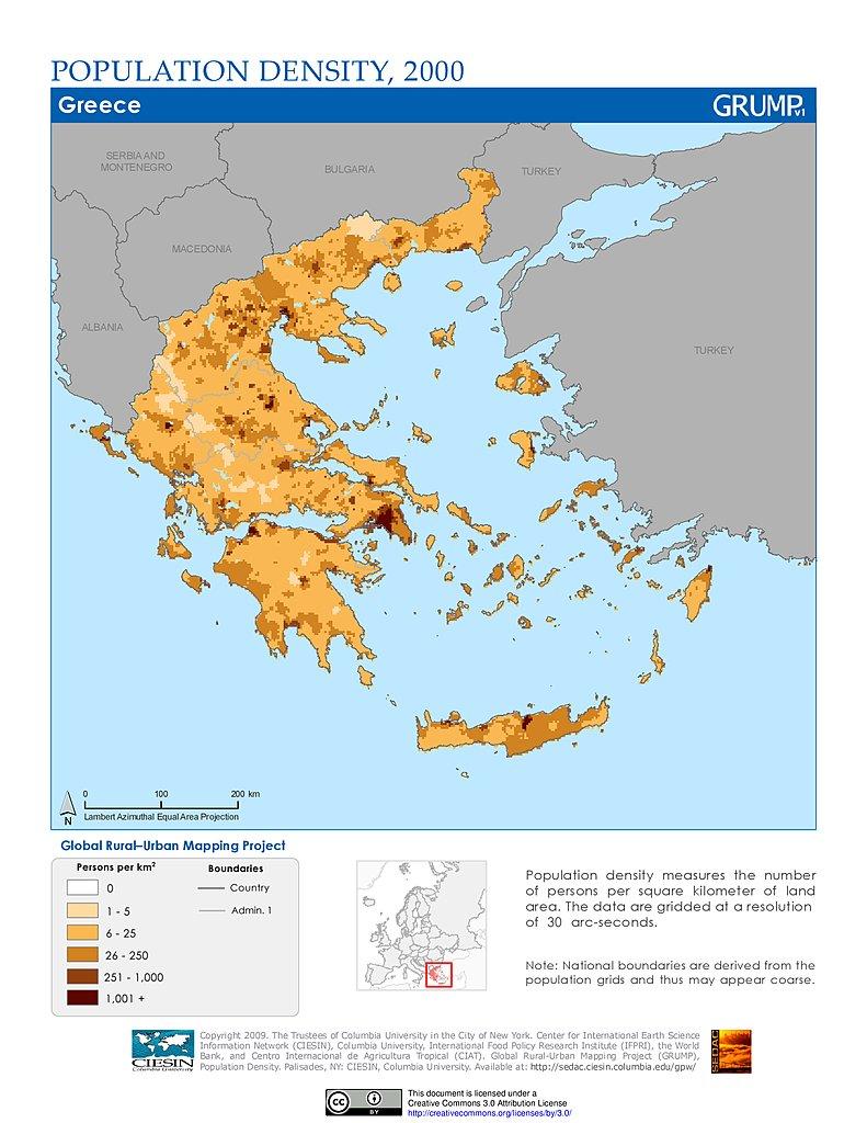 Grecia popolazione mappa di densità densità di Popolazione mappa di