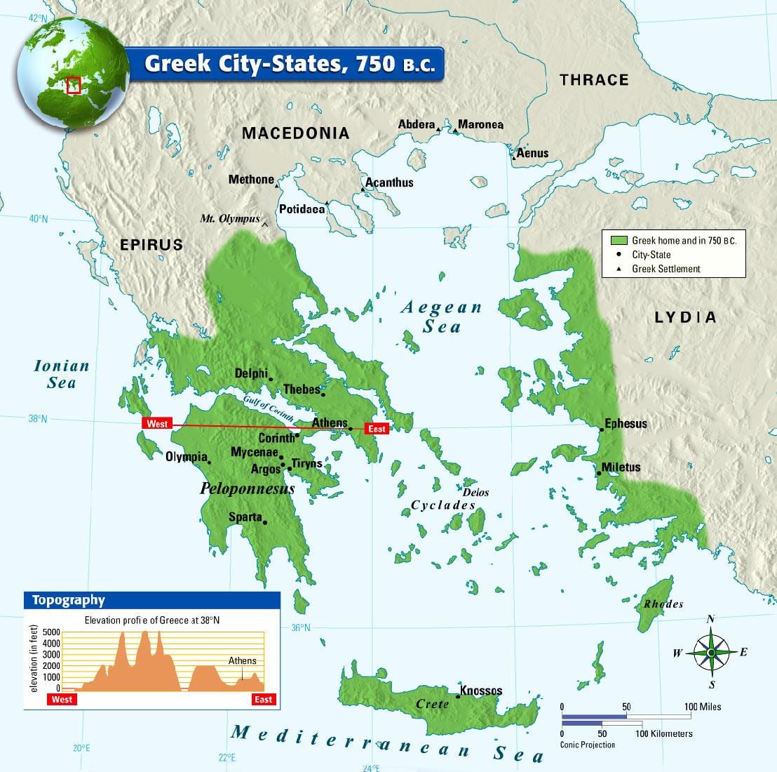 mappa della Grecia antica città-stato