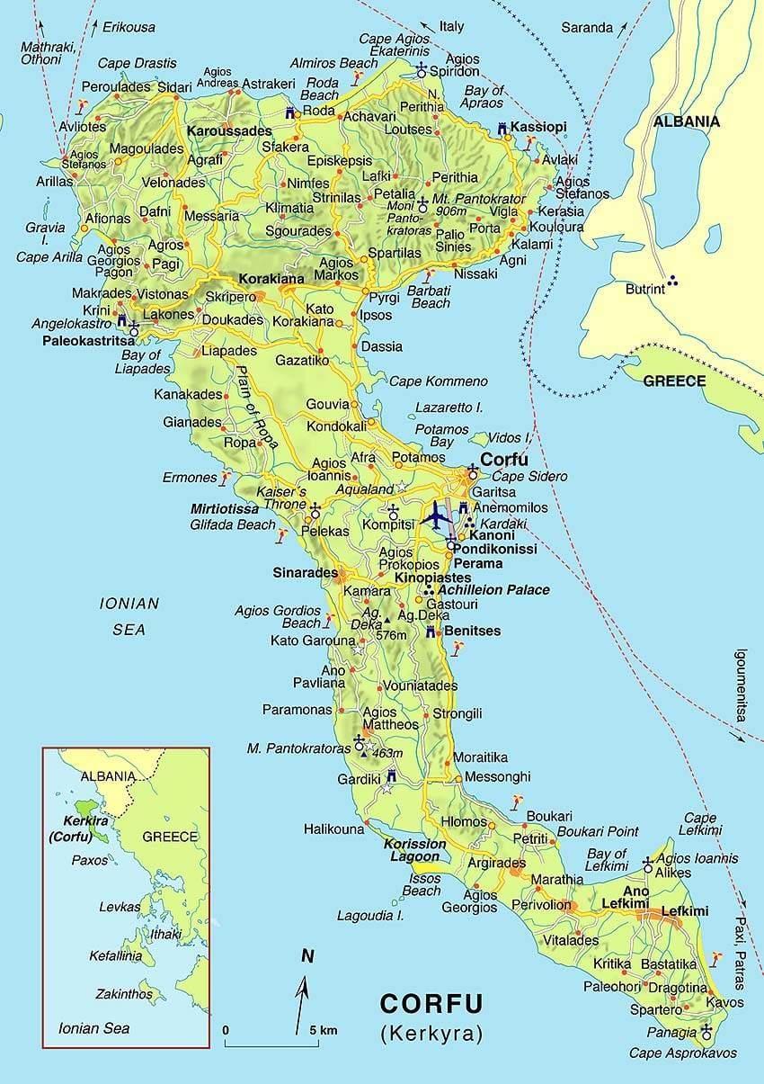 mappa di Corfù, Grecia
