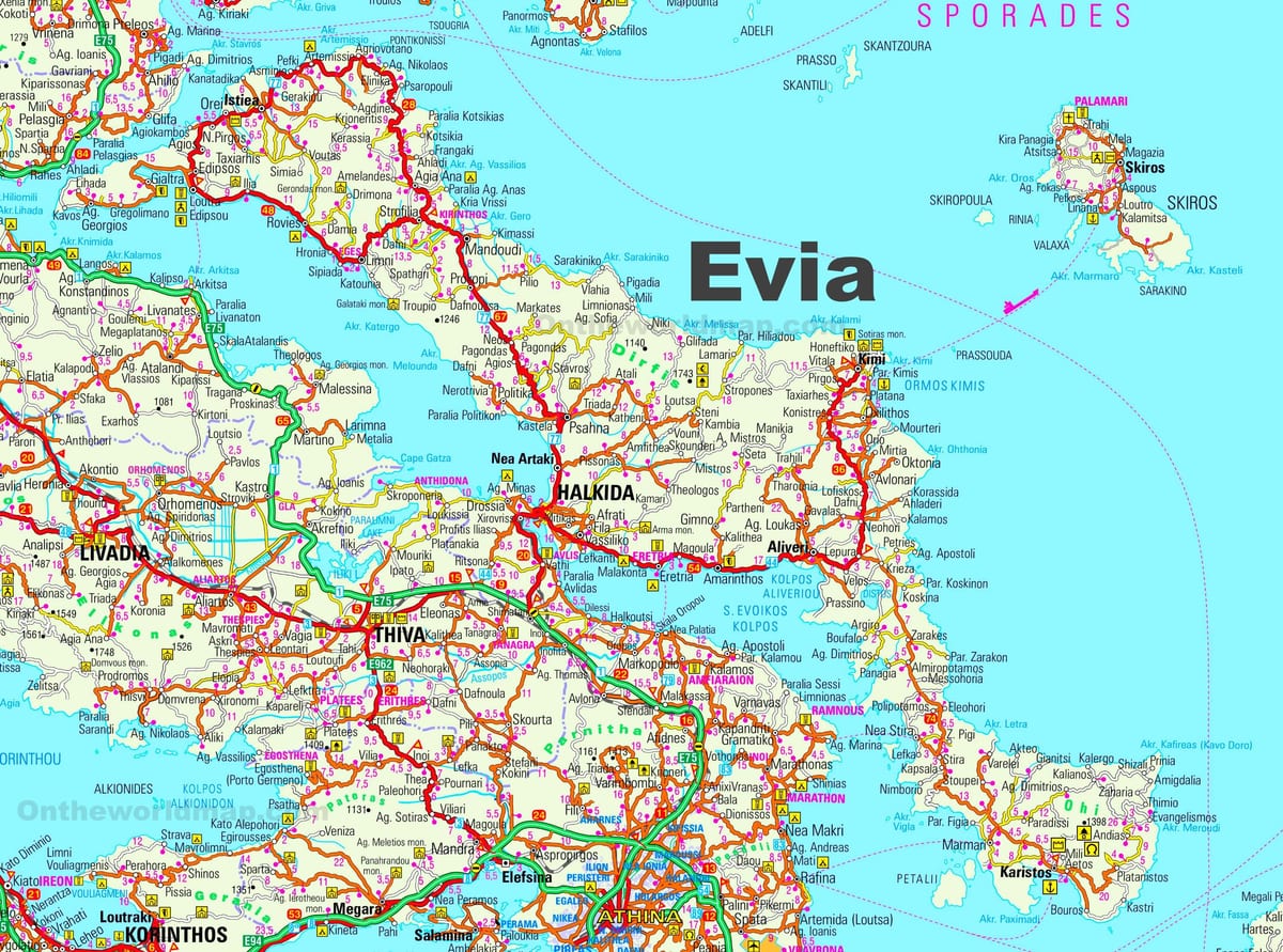 mappa Evia, Grecia