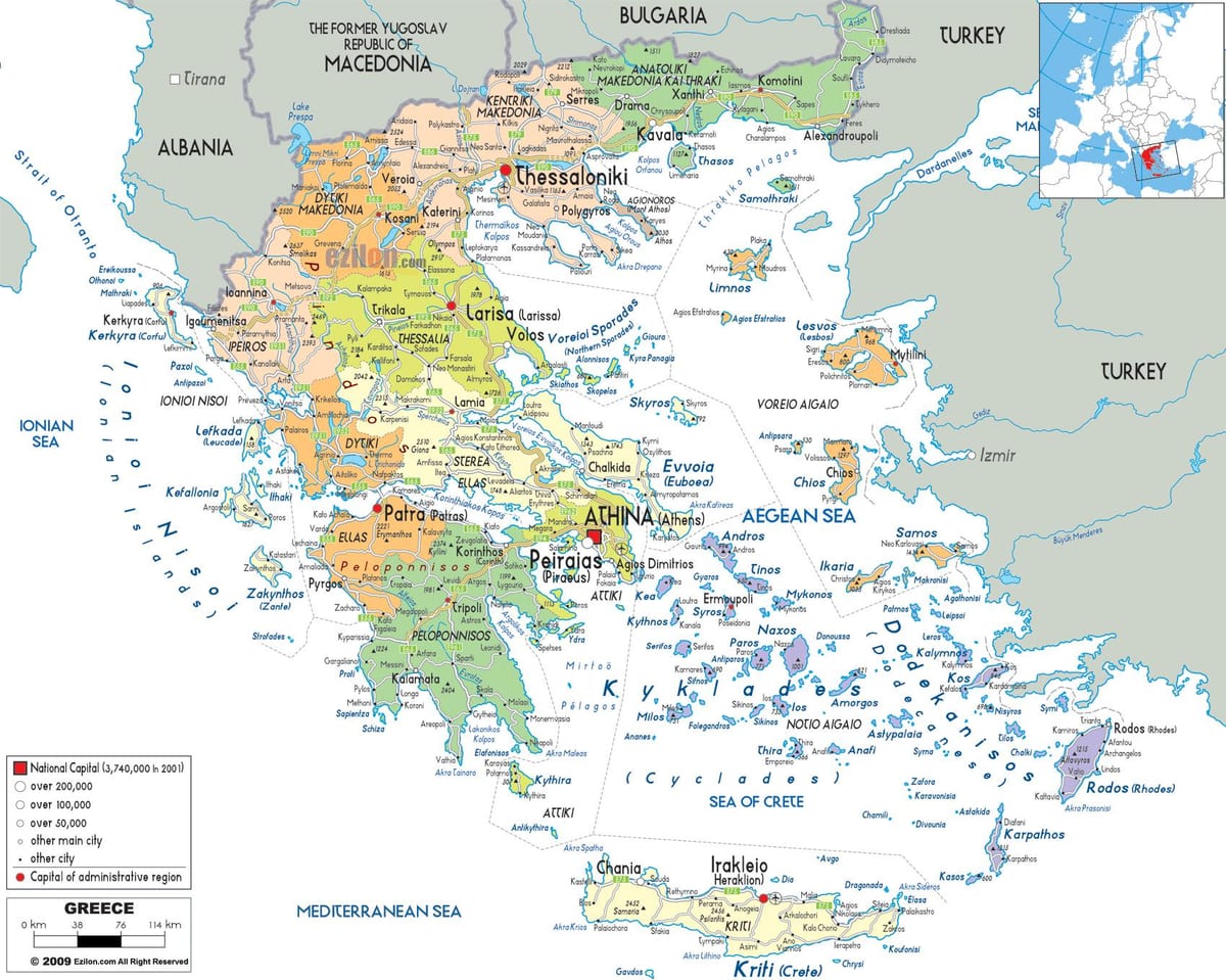 mappa della Grecia con la città