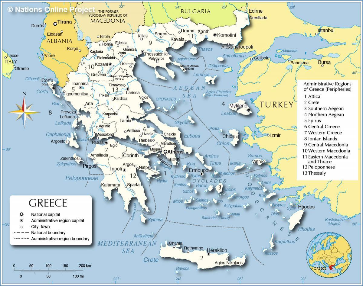 mappa della Grecia e nei paesi limitrofi,