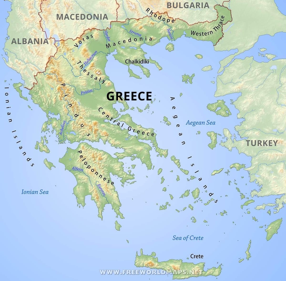 mappa della Grecia montagne