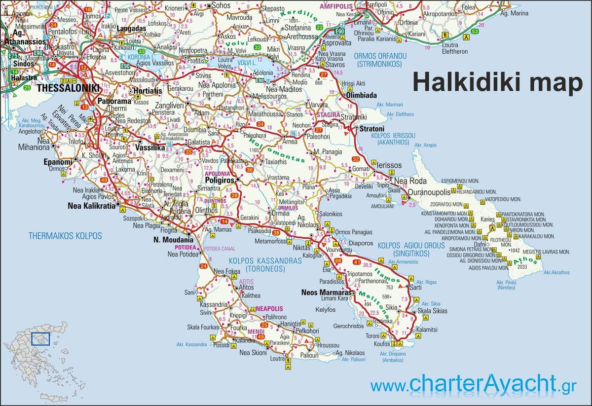 mappa di Halkidiki, Grecia