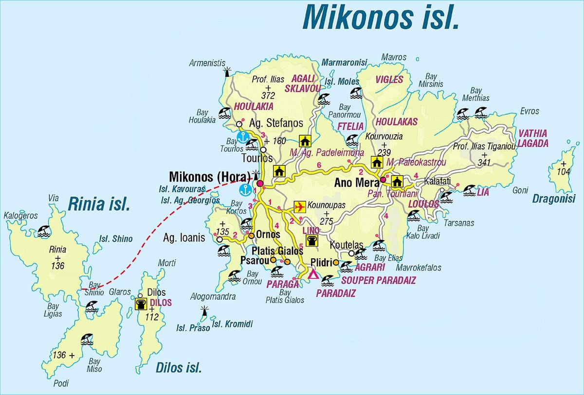 mappa di Mykonos, Grecia