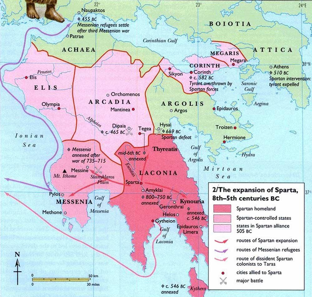 mappa della Grecia antica Sparta
