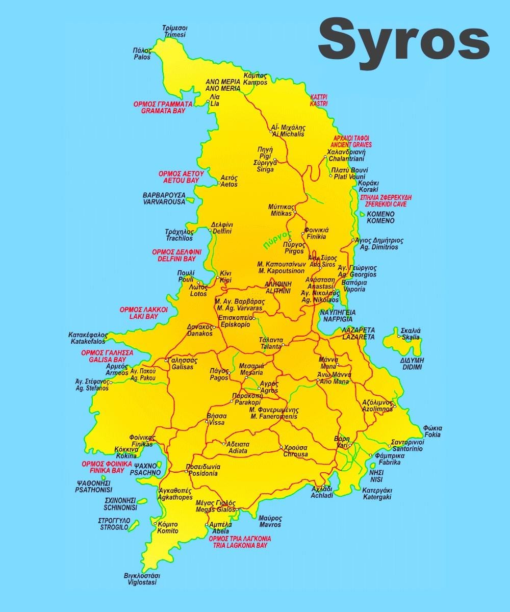 Isola di Syros, Grecia mappa