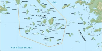 Mappa delle Cicladi, isole greche