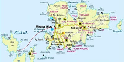 Mappa di Mykonos, Grecia
